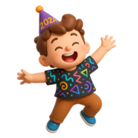 Joyful Child Dancing to Celebrate the New Year 2024 in Festive Style png