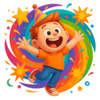 Happy Child Celebrating with Joyful Emotions and Colorful Background png