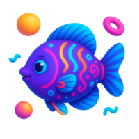 Colorful Neon Patterned Fish on a Tropical Background with Shapes png