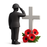 Silhouette of Saluting Soldier at a Memorial with Poppies png