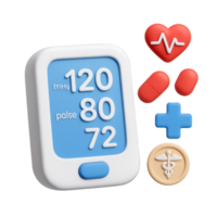3D Digital Health Device with Simple Medical Icons and Metrics png