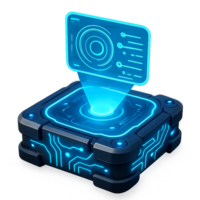Futuristic Holographic Gadget with Blue Glow and Tech Elements png