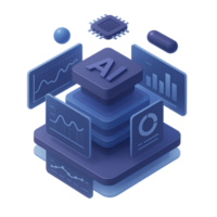Futuristic Data Hub Illustration with AI Elements and Graphs png
