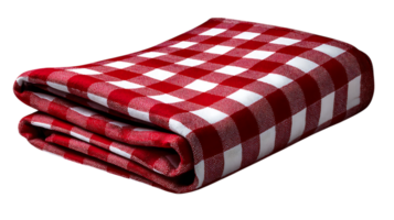 Folded red and white gingham picnic tablecloth on transparent background png