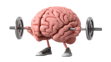 Cartoon brain lifting weights exercise fitness isolated on transparent background png