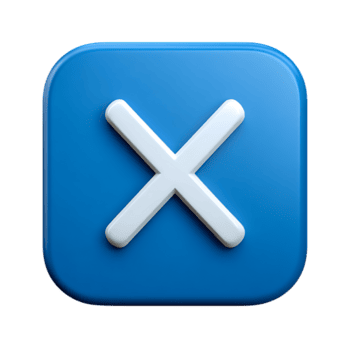 3d rendere di un' blu piazza pulsante con un' bianca X marchio isolato su trasparente sfondo png