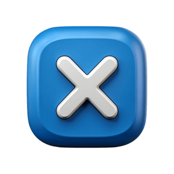 3d interpretazione di un' blu piazza pulsante con un' bianca X marchio isolato su trasparente sfondo png