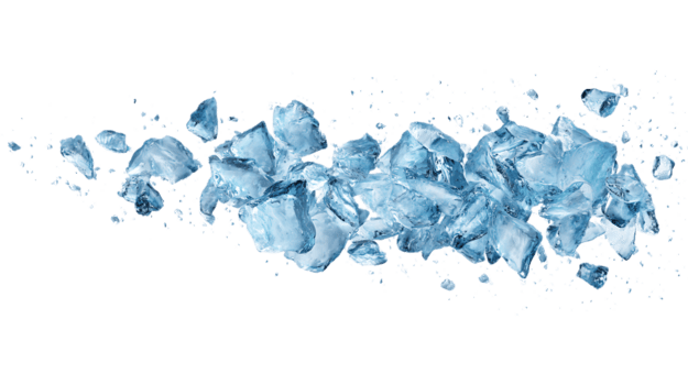 dynamisch TROS van doorzichtig blauw ijs scherven en fragmenten geschorst in beweging geïsoleerd Aan transparant achtergrond png