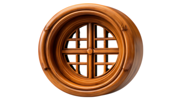 Intricate wooden round window with lattice design isolated on transparent background png