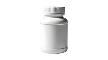 A simple white plastic bottle with a ribbed cap for pills or supplements isolated on transparent background png