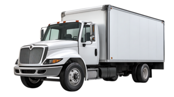 Modern white delivery box truck with a clean design and spacious cargo area isolated on transparent background png
