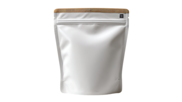 Blank white stand up pouch with zipper and textured top isolated on transparent background png