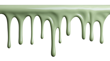 Light green paint dripping downward in viscous streams isolated on transparent background png