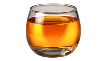 A clear glass tumbler filled with amber colored liquid and isolated on a transparent background isolated on transparent background png