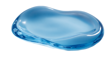 A clear blue liquid droplet with a smooth curved surface and subtle shimmering particles isolated on transparent background png