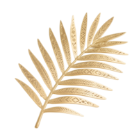 Golden tropical leaf with tribal pattern isolated on transparent background png