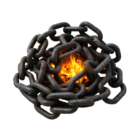 Metal chains with fire isolated on transparent background in a pile png