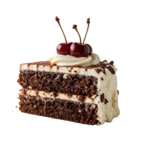Chocolate cake slice with cherries isolated on transparent background png