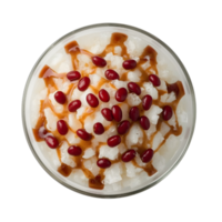Korean bingsu with red bean and caramel sauce isolated on transparent background png