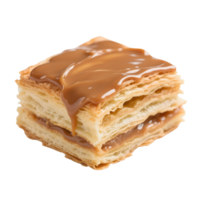 Square millefeuille pastry with caramel isolated on transparent background png