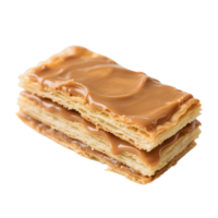 Rectangle millefeuille pastry with caramel isolated on transparent background png