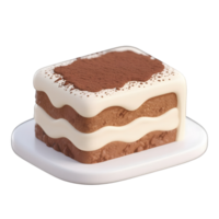 Square piece of tiramisu cake isolated on transparent background png