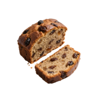 Sliced raisin bread loaf isolated on transparent background shows texture png