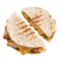 Halved chicken quesadilla with cheese isolated on transparent background png