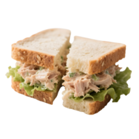Halved tuna salad sandwich with lettuce isolated on transparent background png