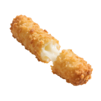 Crispy fried mozzarella cheese stick split open isolated on transparent background png
