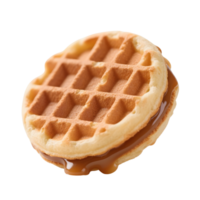 Two waffles filled with caramel sauce isolated on transparent background png