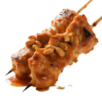 Chicken satay skewers with peanut sauce isolated on transparent background png
