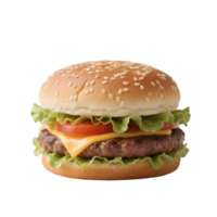 A classic hamburger with cheese and vegetables isolated on transparent background png