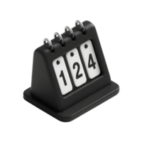 Black flip calendar showing the date 124 isolated on transparent background png