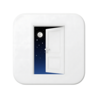Open door to a starry night with moon isolated on transparent background png