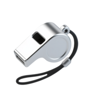Silver metal whistle with black cord isolated on transparent background png