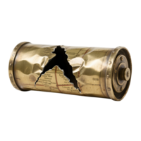 Damaged brass cylinder map isolated on transparent background png