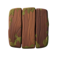 Three cartoon wooden planks with moss isolated on transparent background png
