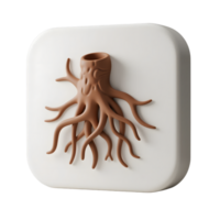 Cartoon tree roots emerging from a square block isolated on transparent background png
