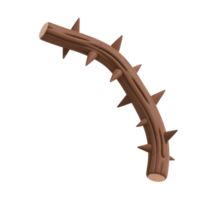 A curved brown thorn branch isolated on transparent background in 3d png