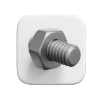 A gray bolt and nut on a white square, isolated on transparent background png