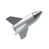 A silver rocket ship isolated on transparent background is ready to fly png