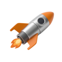 An orange and silver rocket launches, isolated on transparent background png