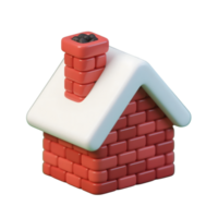 A red brick house with snow on the roof isolated on transparent background png