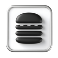 A black burger icon on a square button isolated on transparent background png
