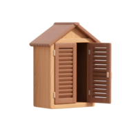 A wooden house with open shutters isolated on transparent background png