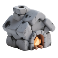 A stone house with a cozy fireplace isolated on transparent background png