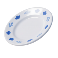 A white plate with blue floral pattern isolated on transparent background png