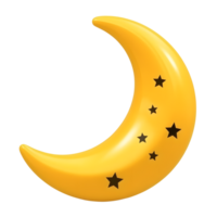 A yellow crescent moon with stars isolated on transparent background png