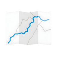 A folded map with a blue route isolated on transparent background png